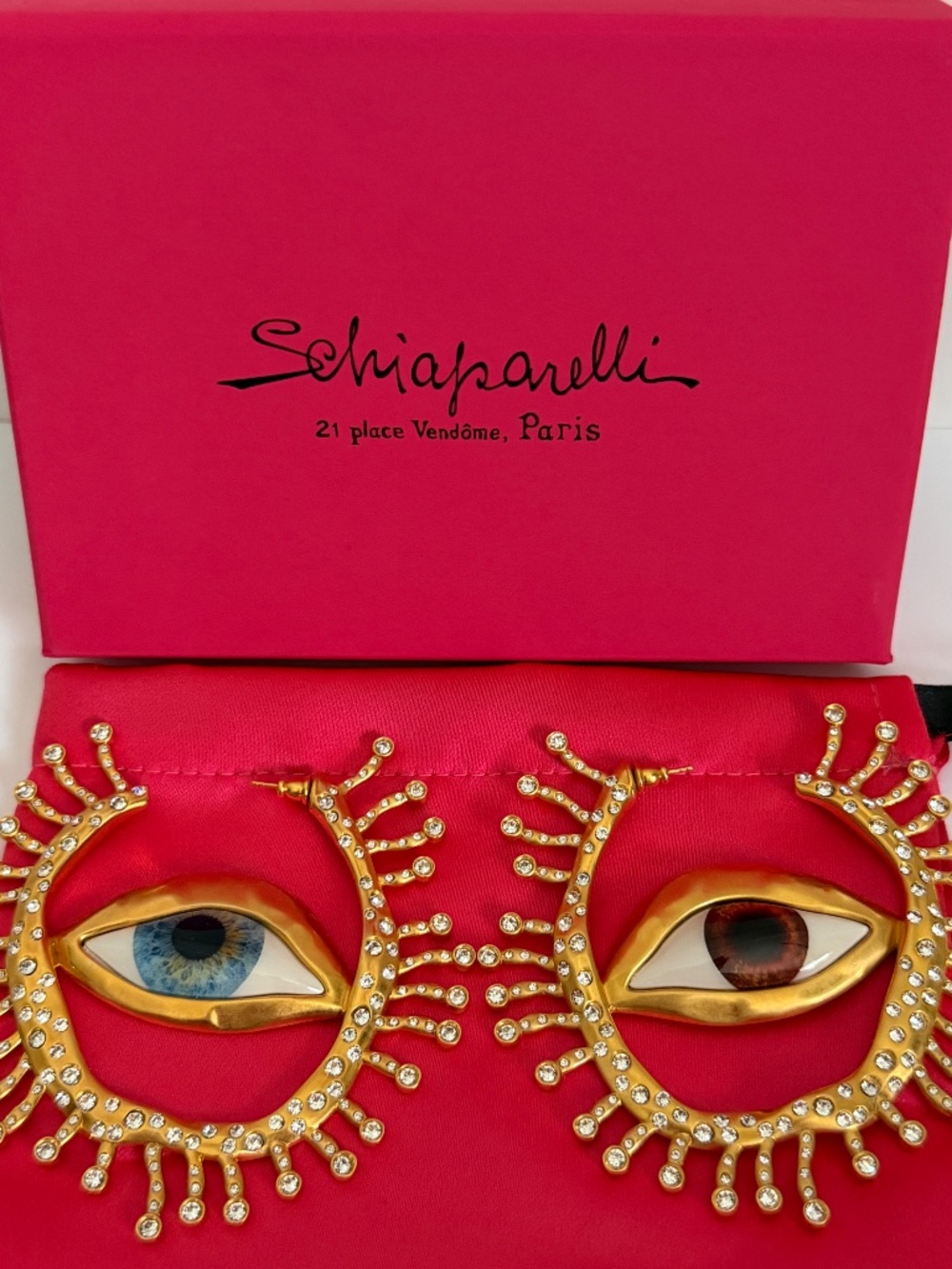 Schiaparelli Anatomy Bijoux Eyes Gaze Mismatch Large Gold Hoop Drop Earrings